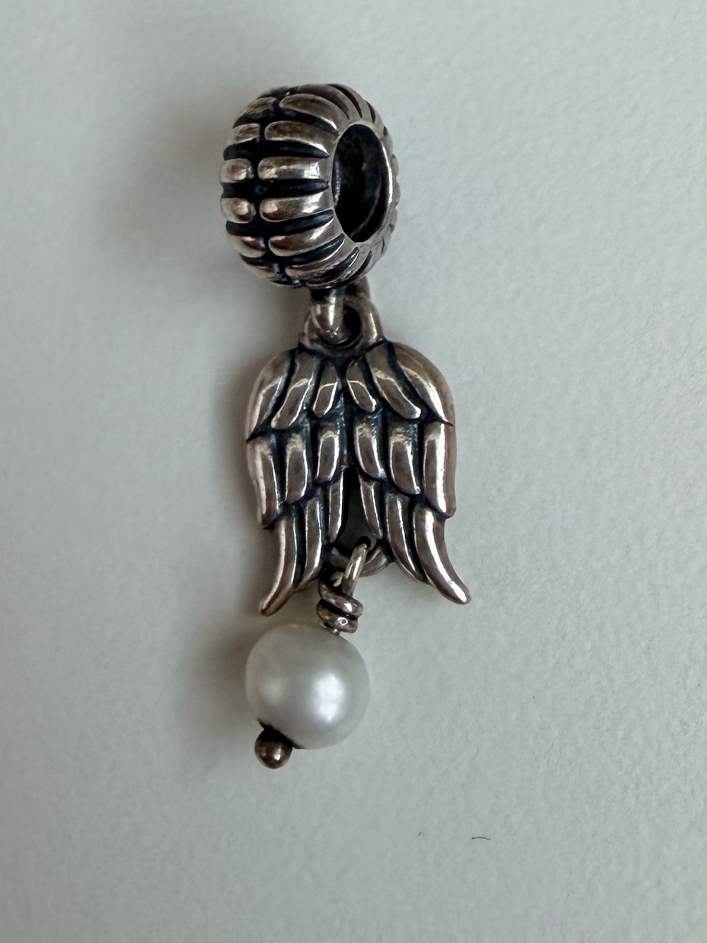 PANDORA 925 Sterling Silver Angel Wings with Pearl Dangling Charm RETIRED